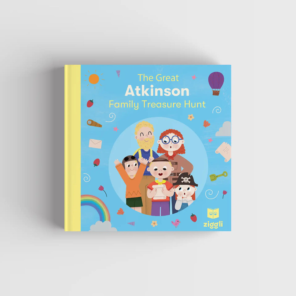 Personalised The Great Family Treasure Hunt book cover mockup, a family adventure gift