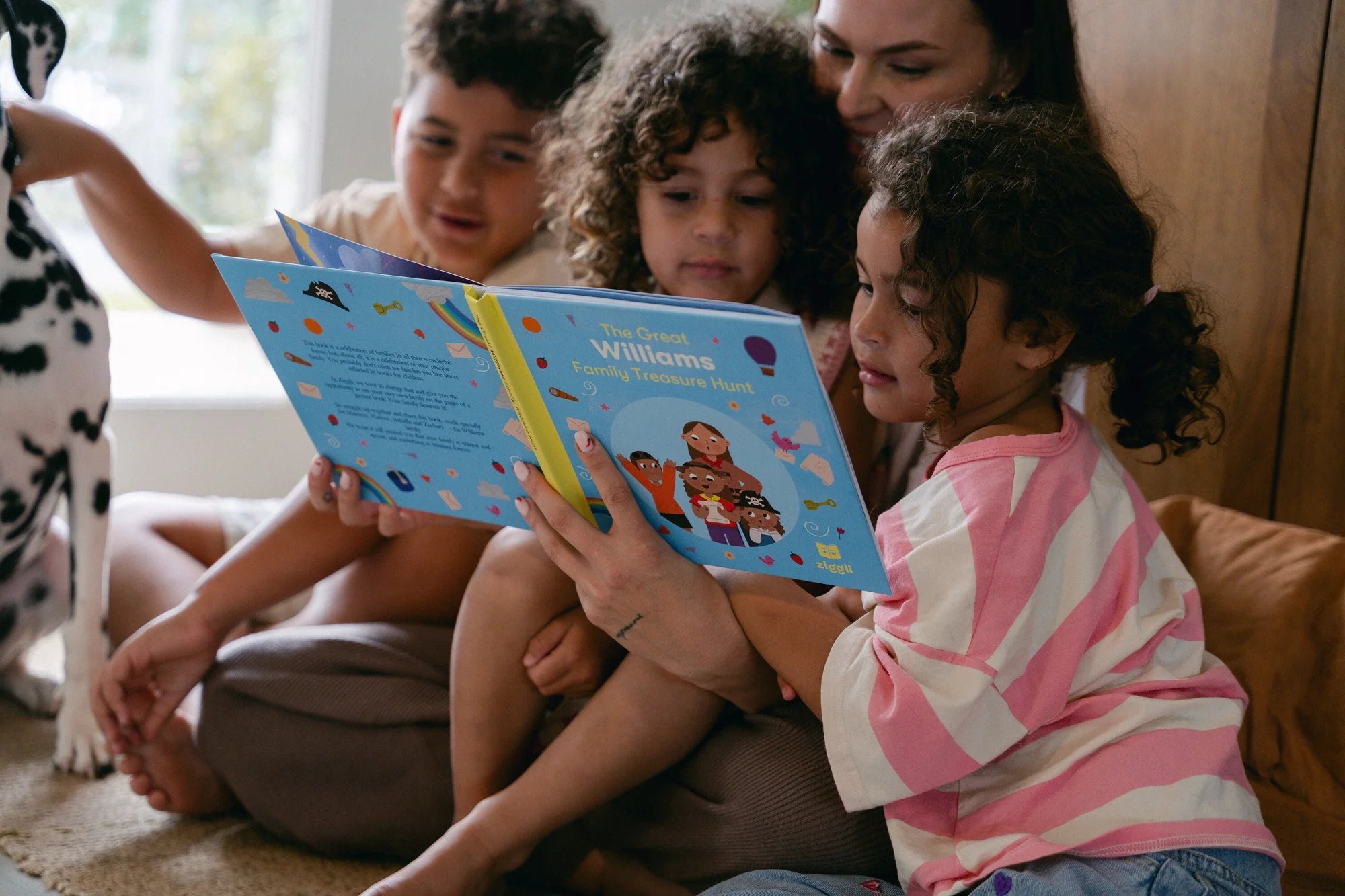 The Great Family Treasure Hunt book by Ziggli, featuring colorful illustrations and engaging game pages for family fun.