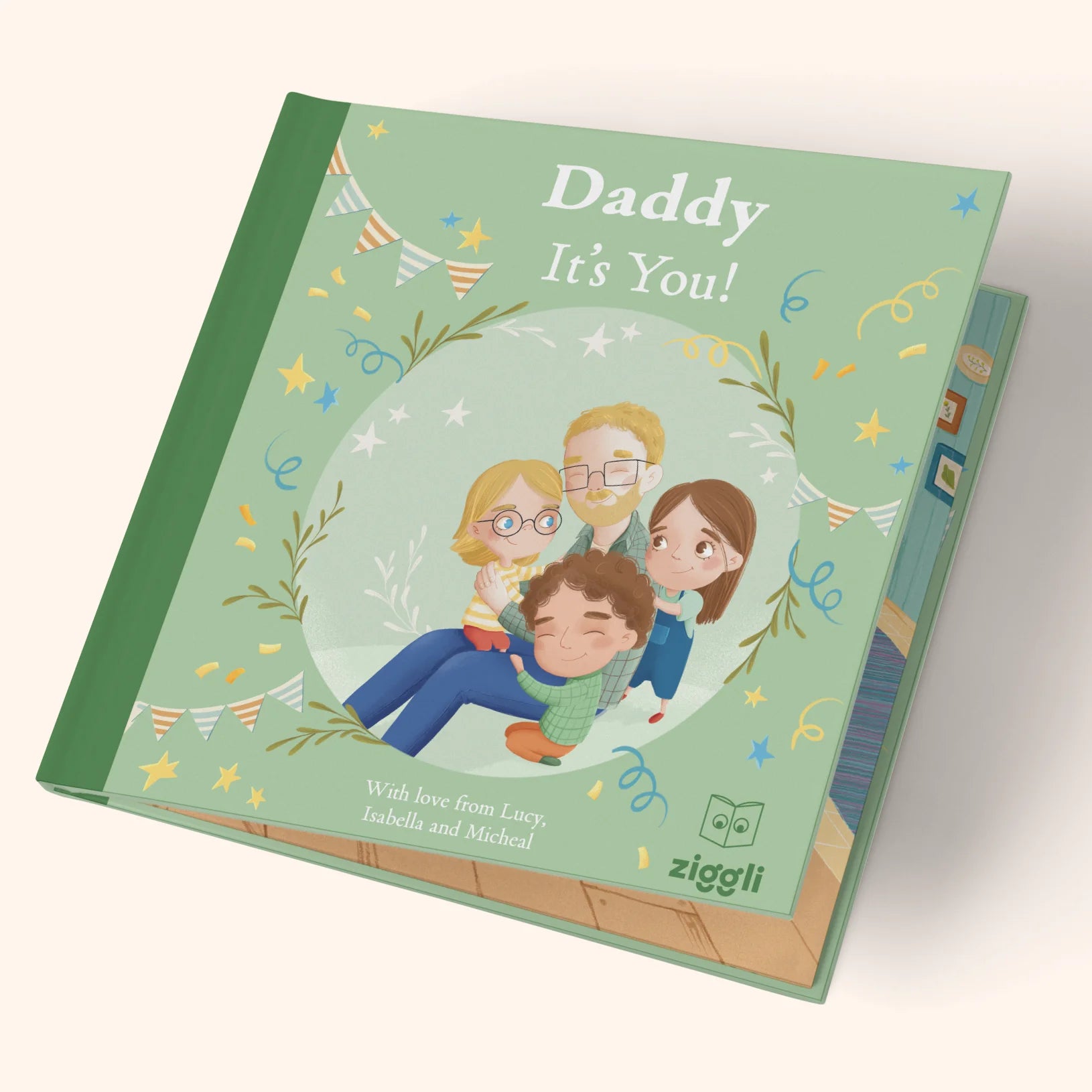 Ziggli's "Daddy It's You!" book cover featuring playful typography and a colorful design for a heartfelt gift.