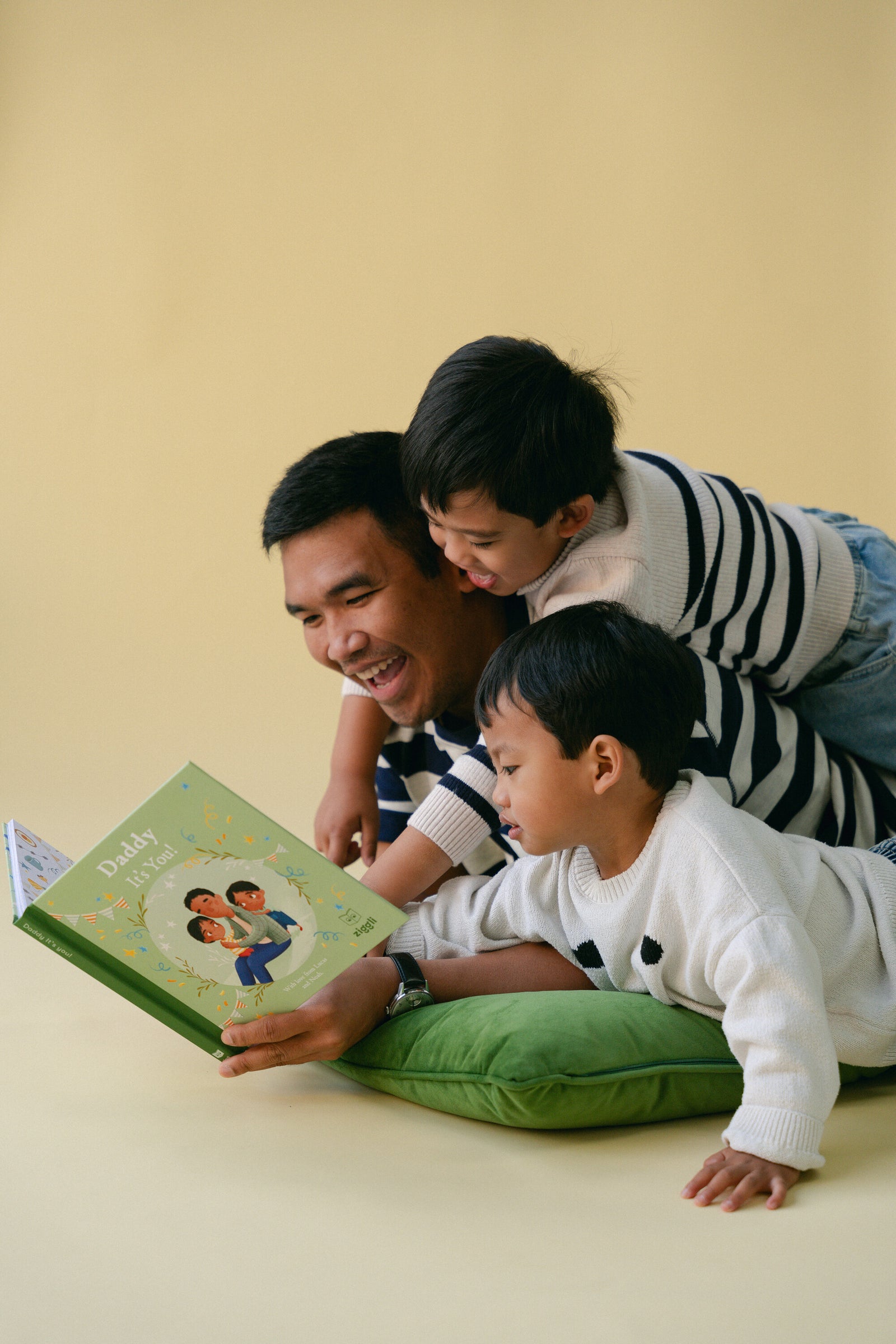 Ziggli "Daddy It's You!" book cover with colorful illustrations and title text, designed for children and parents.