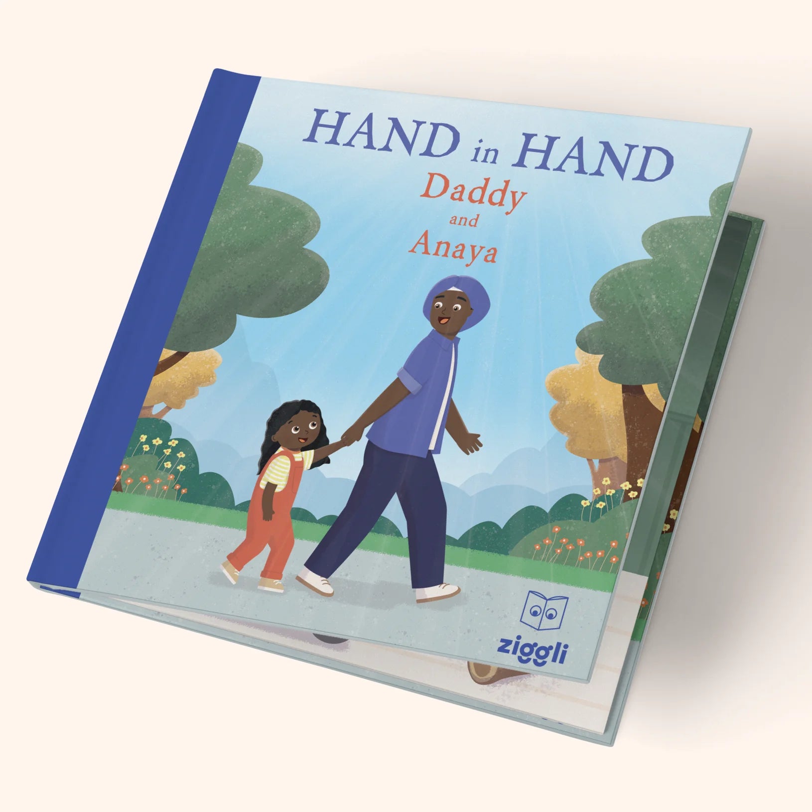 Cover of the personalised Hand in Hand book by Ziggli, a keepsake celebrating the bond between father and child